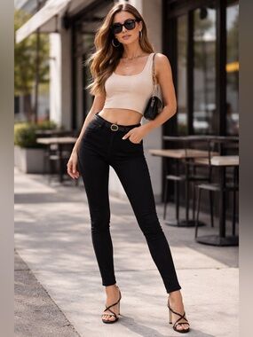 PAIGE Black High-Rise Button Fly Jegging Pants